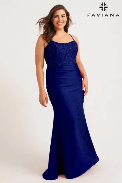 Faviana Playful Fitted Silhouette Prom Gown - Plus In Navy In Blue