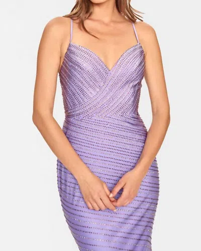 Faviana Long Hotstone Lace-up Back Maxi Dress In Lilac In Purple