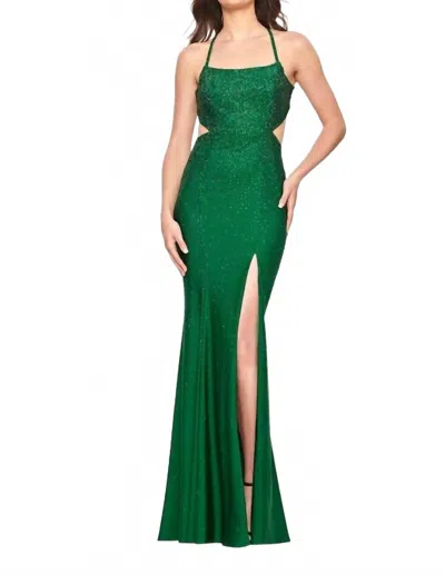 Faviana Rhinestone Scoop Neck Dress In Emerald In Green