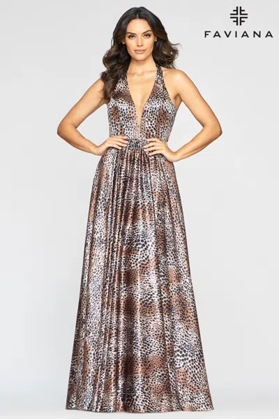 Faviana S10408 Long Formal Halter Prom Print Dress