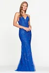 Faviana S10509 Fitted Long Formal Lace Prom Dress In Blue