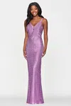 Faviana S10636 Fitted Long Formal Sequin Prom Dress In Purple