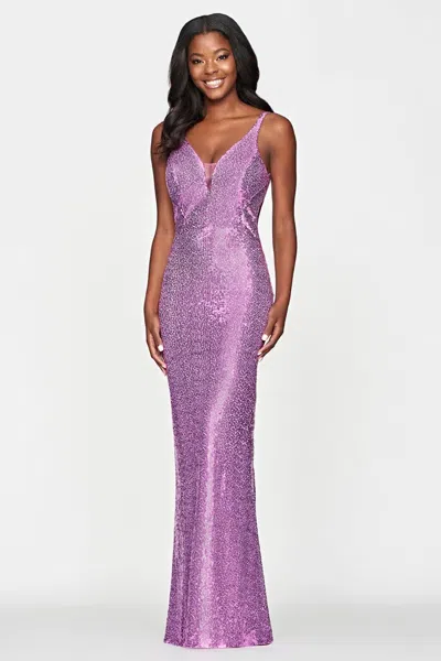 Faviana S10636 Fitted Long Formal Sequin Prom Dress In Purple