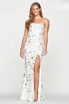 Faviana S10650 Prom Fitted Slit Long Formal Sequin Dress In White