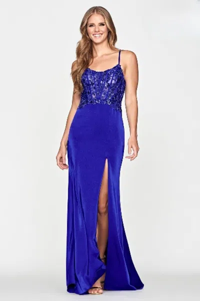 Faviana S10658 Prom Fitted Long Formal Corset Dress In Blue