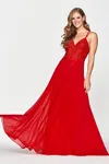 Faviana S10677 Beaded Long Formal A Line Prom Dress In Red