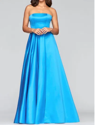 Faviana Satin Strapless Ball Gown In Blue