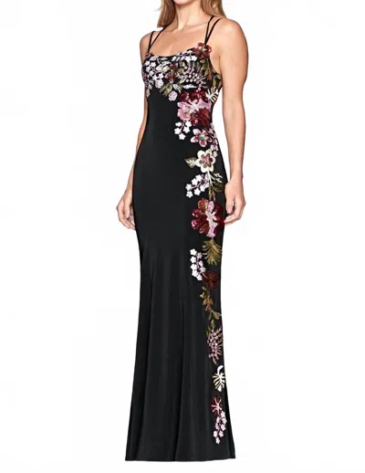 Faviana Sequin Floral Detail Gown In Black/multi