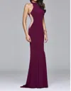 FAVIANA SIDE MESH CUT OUT EVENING GOWN IN BORDEAUX