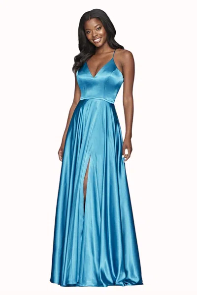 Faviana Sleeveless Long Gown In Teal In Blue