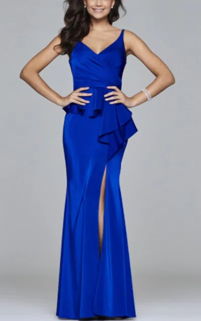 Faviana Tank Gown With Peplum In Roya In Blue