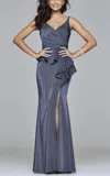 Faviana Tank Long Dress With Peplum In Smoke Grey