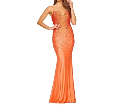 Faviana V-neck With Rhinestone Prom Dress In Sunburst Orange In Multi