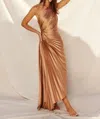 Favlux Fashion Olympia Asymmetrical Pleated Maxi One Shoulder Dress In Gold In Multi