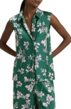 Favorite Daughter Agatha Sleeveless Crepe Satin Button-up Shirt In Emerald Floral