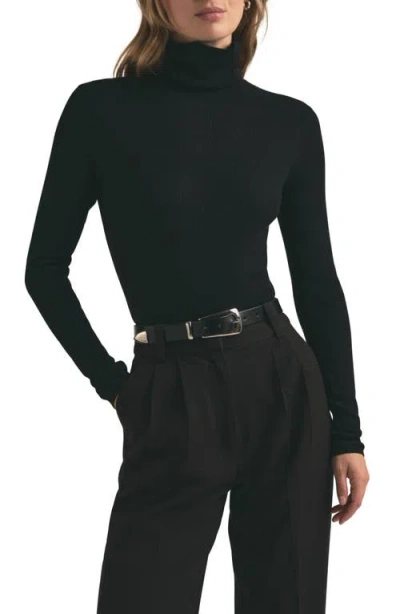 Favorite Daughter Amelia Rib Merino Wool Turtleneck Top In Black