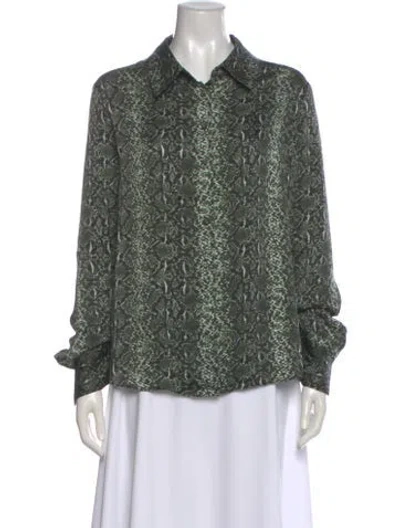 Pre-owned Favorite Daughter Animal Print Long Sleeve Blouse In Green