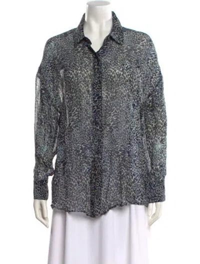Pre-owned Favorite Daughter Animal Print Long Sleeve Button-up Top In Blue