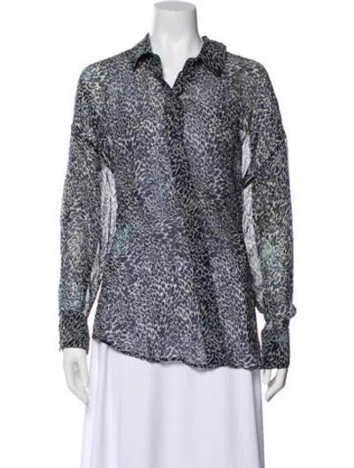 Pre-owned Favorite Daughter Animal Print Long Sleeve Button-up Top In White