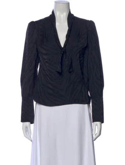 Pre-owned Favorite Daughter Animal Print Tie Neck Blouse In Black