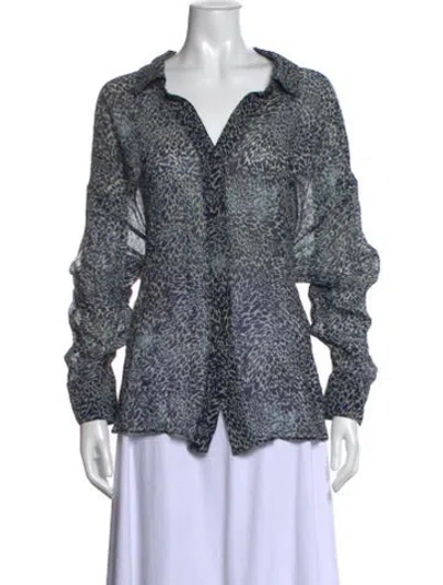 Pre-owned Favorite Daughter Animal Print V-neck Blouse In Blue