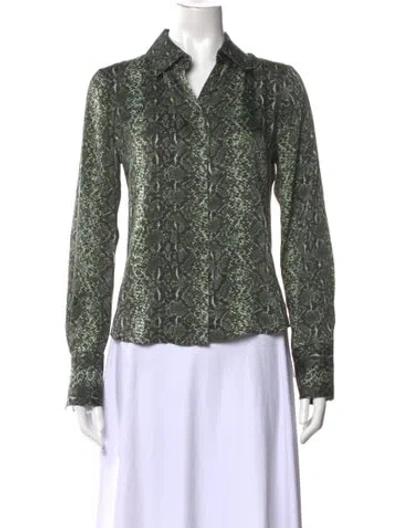 Pre-owned Favorite Daughter Animal Print V-neck Top In Green