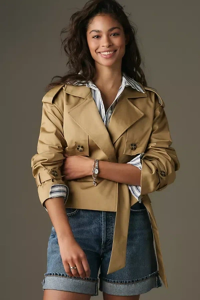 Favorite Daughter Charles Cropped Trench Coat Jacket In Beige