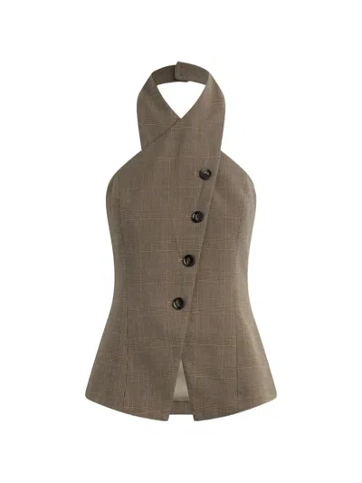 Favorite Daughter Check Halterneck Top In Brown