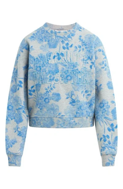 Favorite Daughter Classic Embroidered Floral Crop Cotton Blend Sweatshirt In Blue