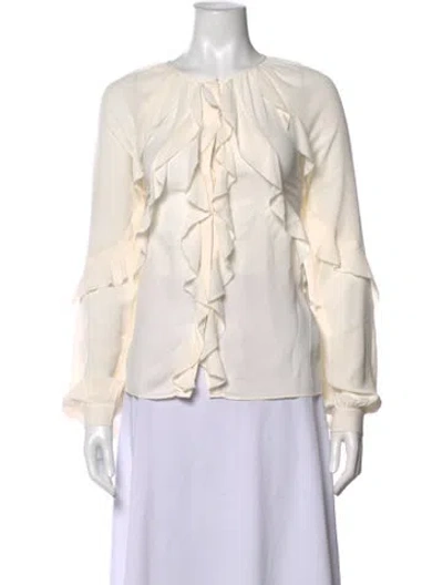Pre-owned Favorite Daughter Crew Neck Long Sleeve Blouse In Neutrals