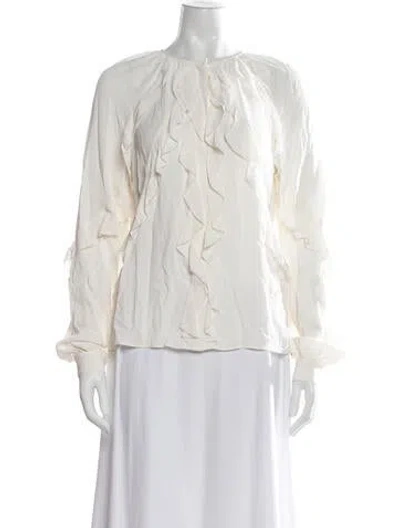 Pre-owned Favorite Daughter Crew Neck Long Sleeve Blouse In Neutrals/white