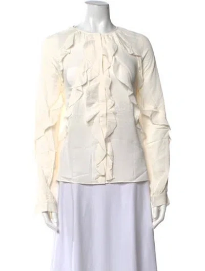 Pre-owned Favorite Daughter Crew Neck Long Sleeve Blouse W/ Tags In Neutrals/white