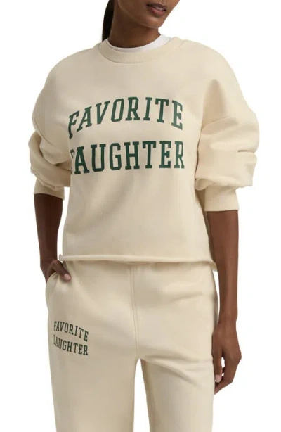 Favorite Daughter Cropped Collegiate Sweatshirt In Gardenia W/emerald