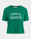 Favorite Daughter Cropped Collegiate Tee In Emerald W White