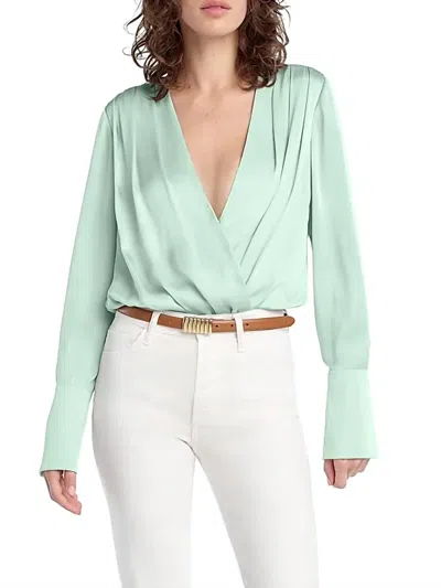 Favorite Daughter Surplice Long Sleeve Satin Bodysuit In Green