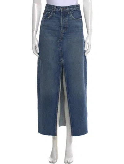Pre-owned Favorite Daughter Distressed Accents Midi Length Skirt In Blue