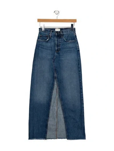 Pre-owned Favorite Daughter Embroidered Accent Midi Length Skirt In Blue