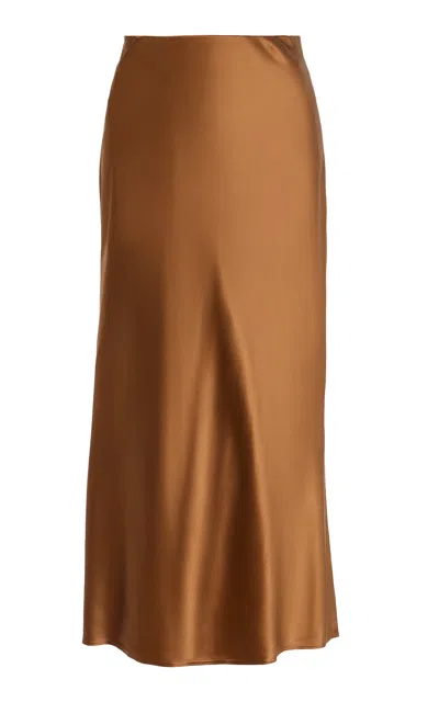 Favorite Daughter Exclusive The Favorite Silk-blend Satin Midi Skirt In Brown