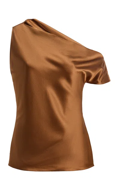 Favorite Daughter Exclusive The Side Note Silk-blend Top In Brown