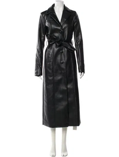 Pre-owned Favorite Daughter Faux Leather Trench Coat In Black