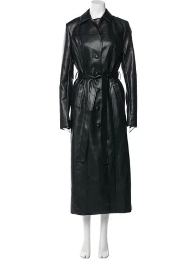 Pre-owned Favorite Daughter Faux Leather Trench Coat In Green