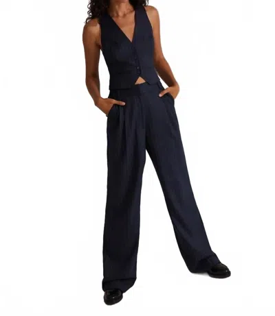 Favorite Daughter Favorite Wide Leg Pant In Navy Pinstripe In Blue