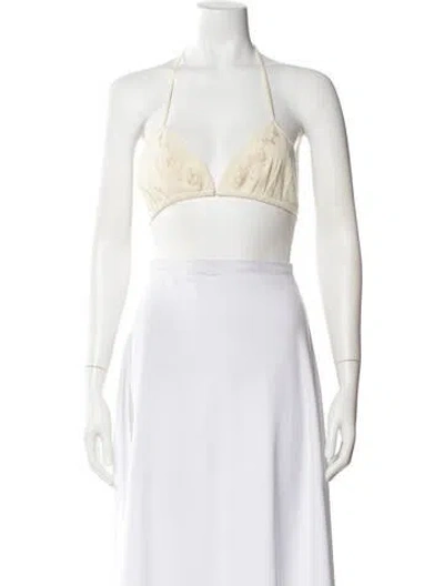 Pre-owned Favorite Daughter Floral Print Halterneck Sports Bra In Neutral