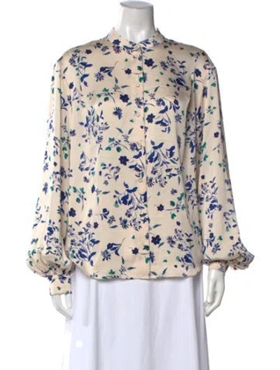 Pre-owned Favorite Daughter Floral Print Long Sleeve Blouse In Neutral