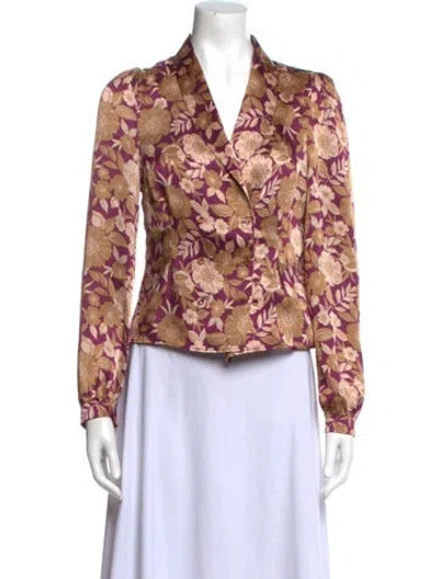 Pre-owned Favorite Daughter Floral Print Long Sleeve Blouse In Purple