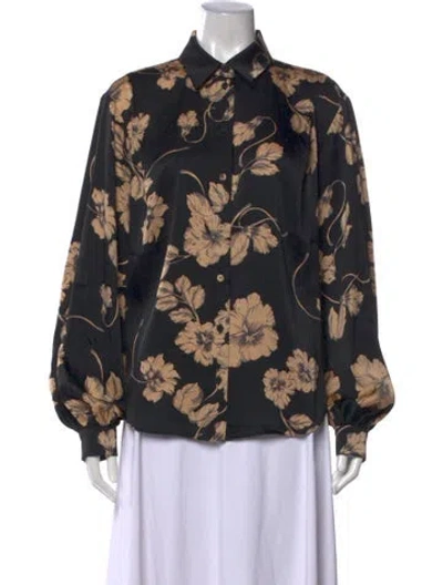 Pre-owned Favorite Daughter Floral Print Long Sleeve Blouse W/ Tags In Black