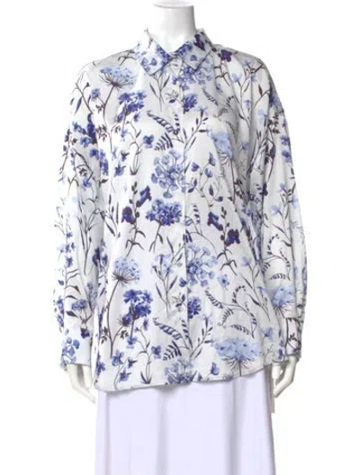 Pre-owned Favorite Daughter Floral Print Long Sleeve Blouse In White