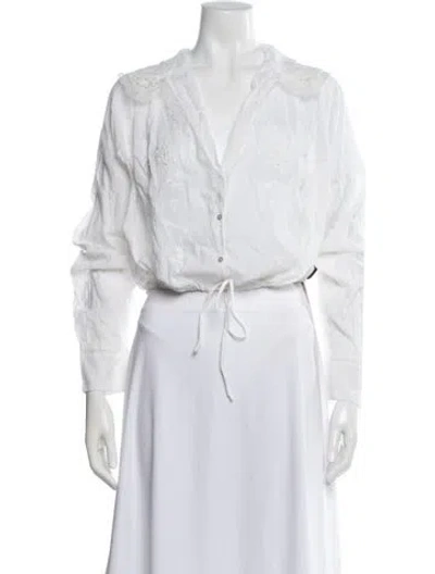 Pre-owned Favorite Daughter Floral Print Long Sleeve Blouse In White