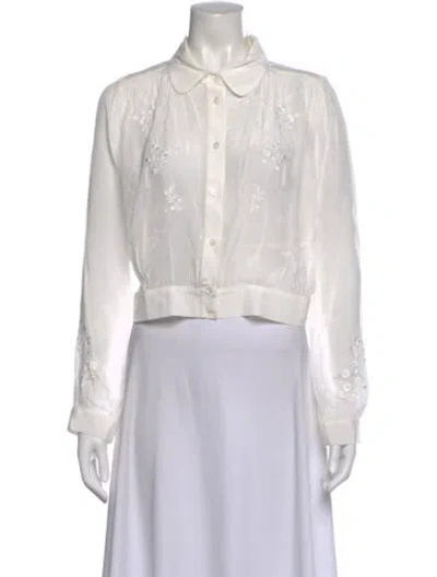 Pre-owned Favorite Daughter Floral Print Long Sleeve Blouse In White