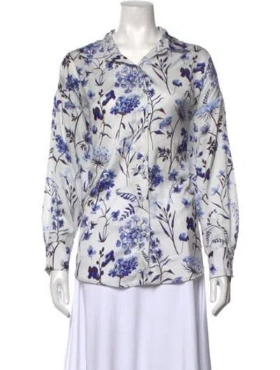 Pre-owned Favorite Daughter Floral Print Long Sleeve Blouse In White